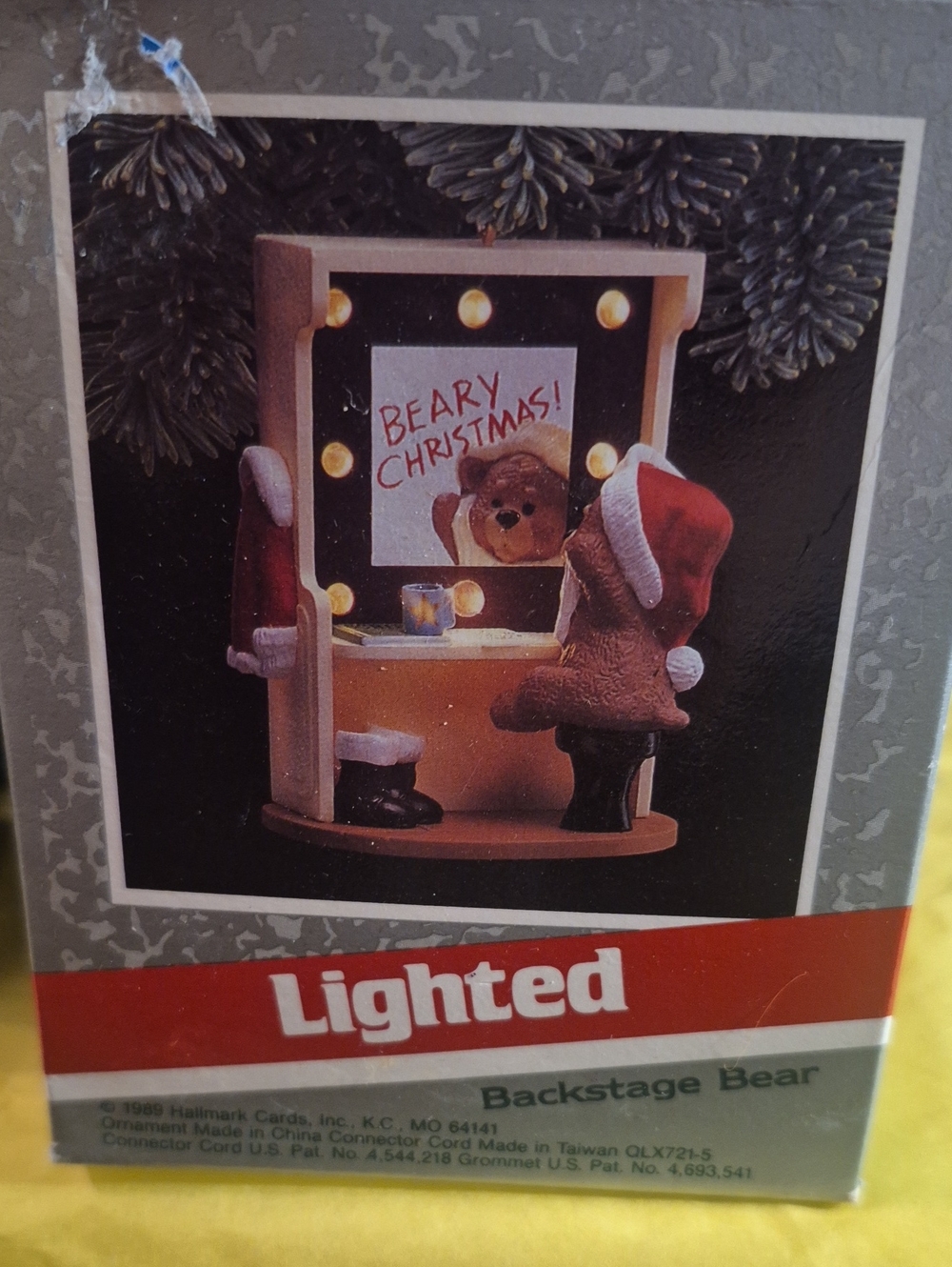 Hallmark Brown Bear with Red Santa Hat Lighted Vanity Figurine